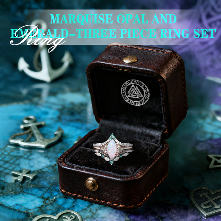 FREE Today: Marquise Opal and Emerald Three-Piece Ring Set - image 2