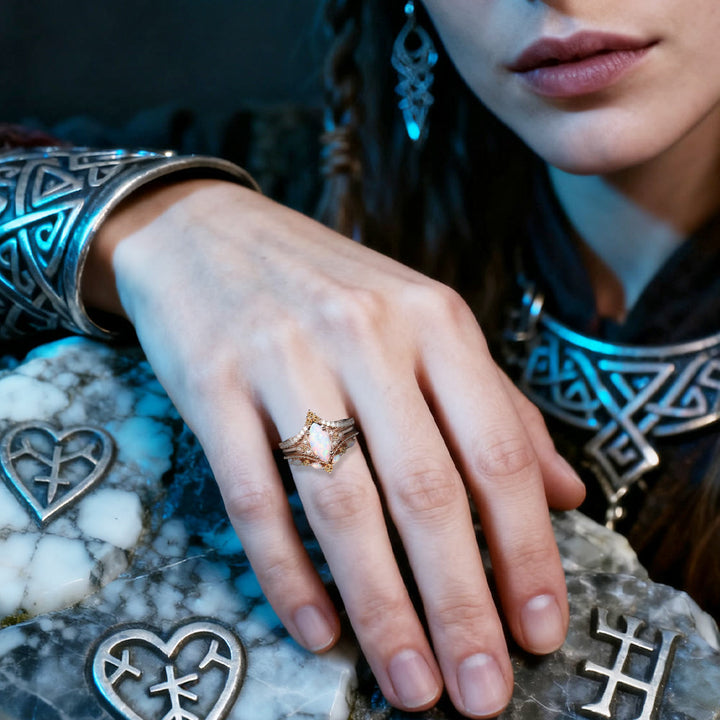 FREE Today: Marquise Opal and Emerald Three-Piece Ring Set - image 9