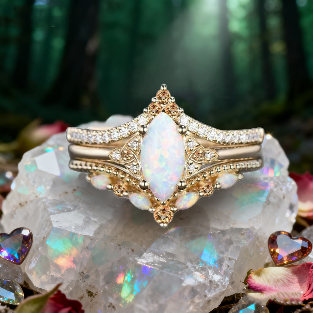 FREE Today: Marquise Opal and Emerald Three-Piece Ring Set - Opal#Color Gold - US 10 - image 5