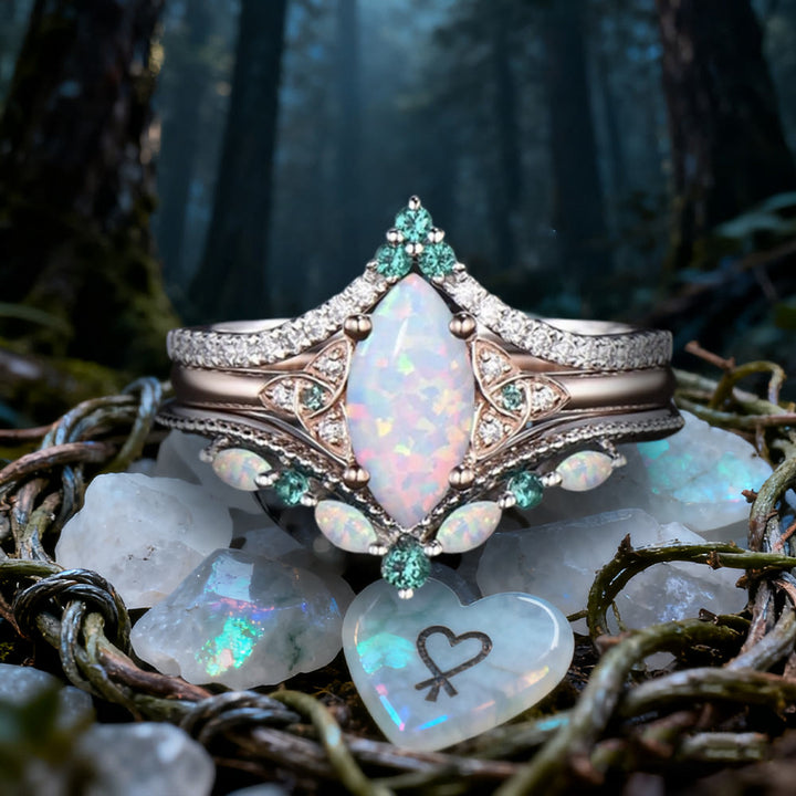 FREE Today: Marquise Opal and Emerald Three-Piece Ring Set - Opal & Emerald - US 10 - image 0
