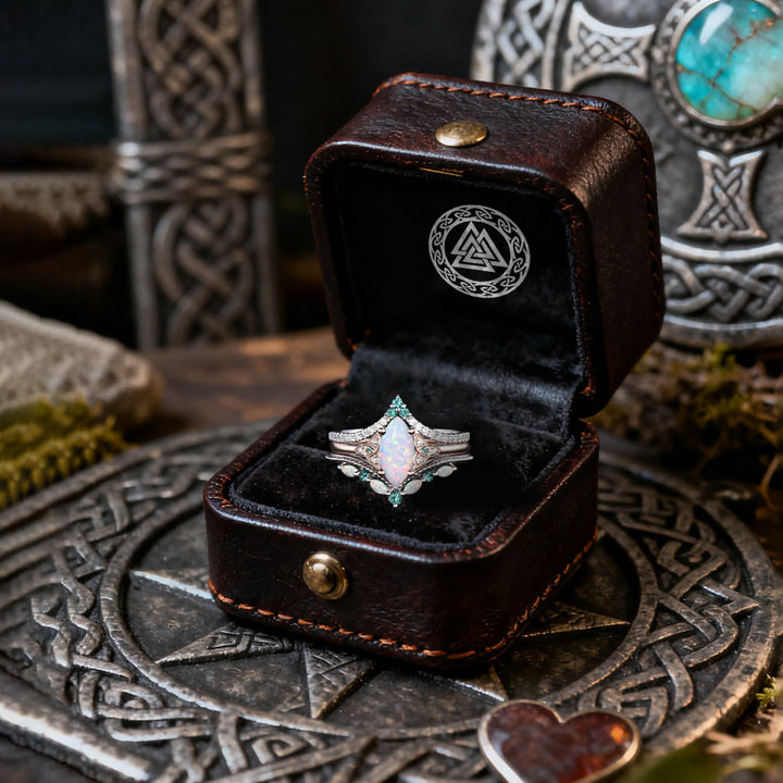 FREE Today: Marquise Opal and Emerald Three-Piece Ring Set - image 4