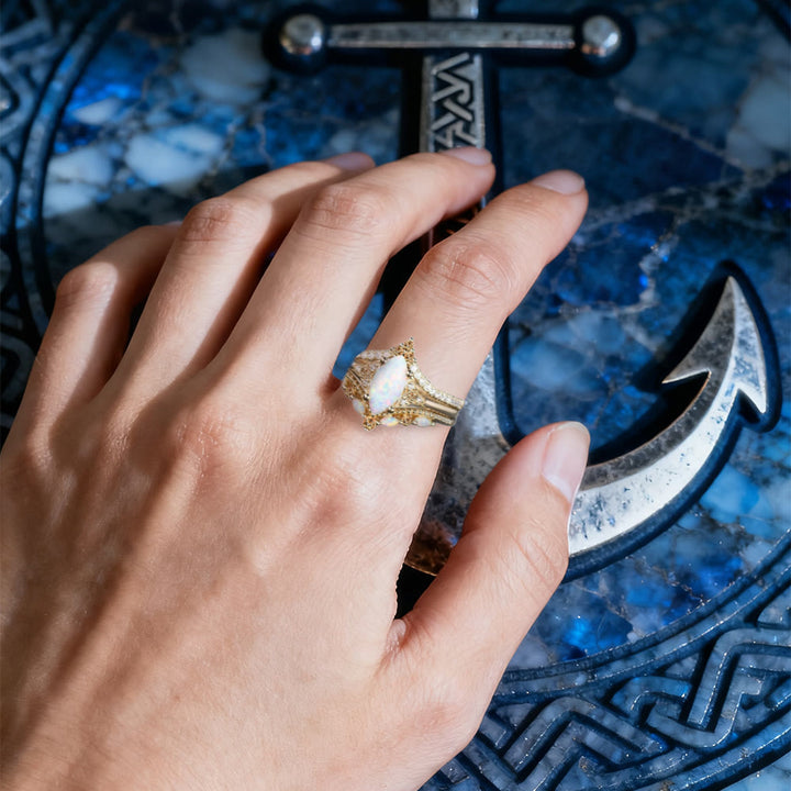FREE Today: Marquise Opal and Emerald Three-Piece Ring Set - image 6