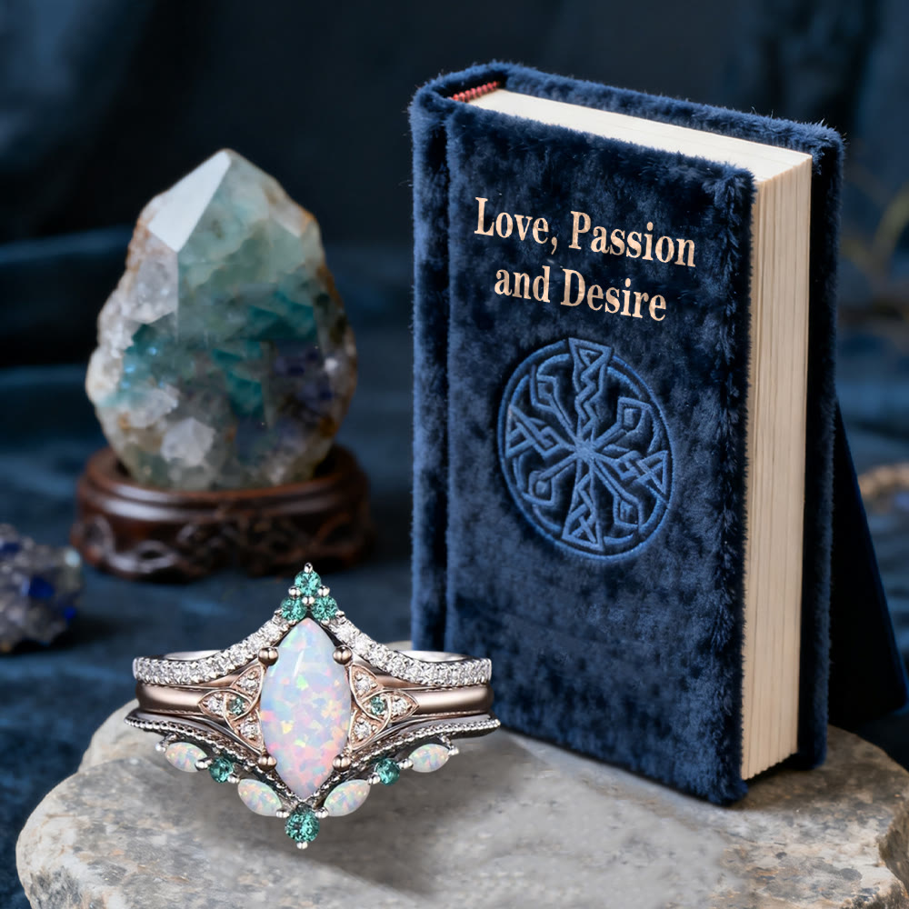 FREE Today: Marquise Opal and Emerald Three-Piece Ring Set - image 3