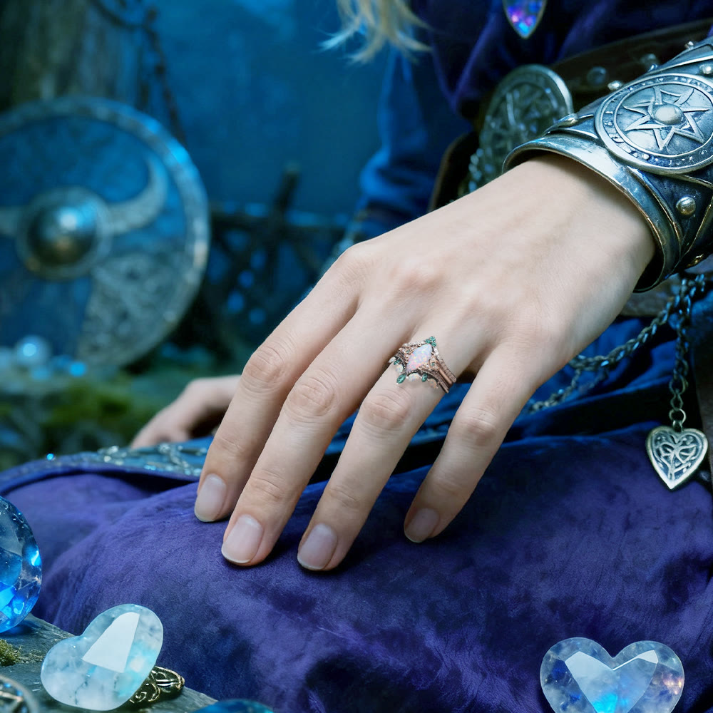 FREE Today: Marquise Opal and Emerald Three-Piece Ring Set - image 1