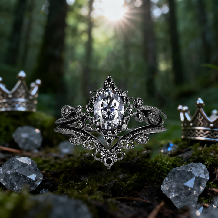 WorldNorse Black Oval Crown Ring Set - Gray Moissanite - US 11 - image 5