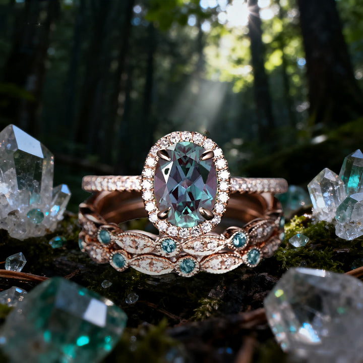 WorldNorse Lucky Alexandrite & Emerald 3-piece Ring - Alexandrite - US 11 - image 0