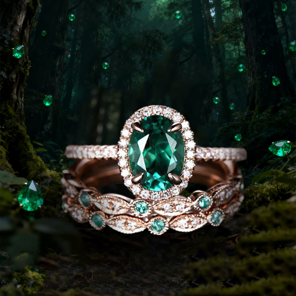 WorldNorse Lucky Alexandrite & Emerald 3-piece Ring - Emerald - US 11 - image 5