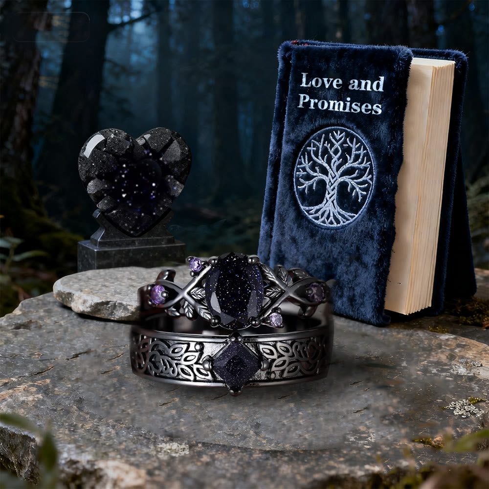 WorldNorse 2 Pcs Blue Sandstone Leaf Ring Set - image 3