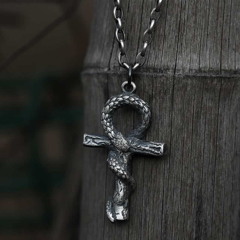 WorldNorse 999 Sterling Silver Medieval Snake Ankh Necklace - image 2
