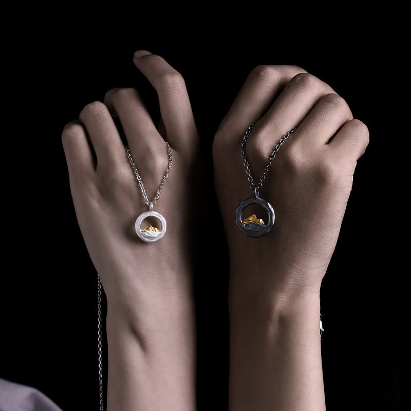 WorldNorse Handcrafted 999 Silver Gold Accented Mountain Necklace - image 1