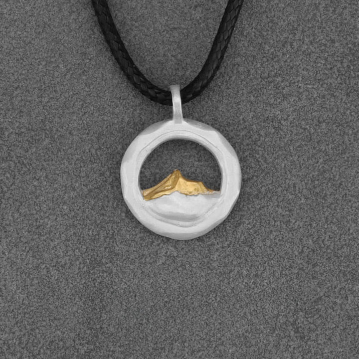 WorldNorse 999 Sterling Silver Gold Accented Mountain Necklace - White Pendant-With Black Wax Cord - image 4