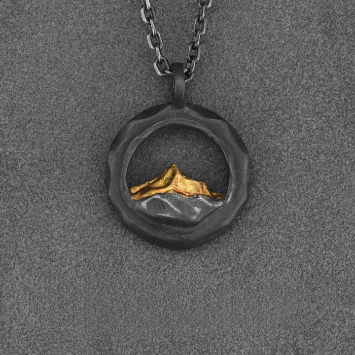WorldNorse Handcrafted 999 Silver Gold Accented Mountain Necklace - Black Pendant-With 55cm Vintage Diamond Chain - image 7