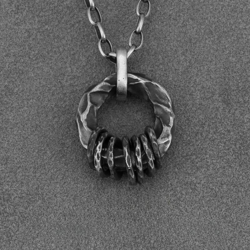 WorldNorse 999 Sterling Silver Medieval Hammered Ring Necklace - With 60cm Egg-shaped Chain - image 5