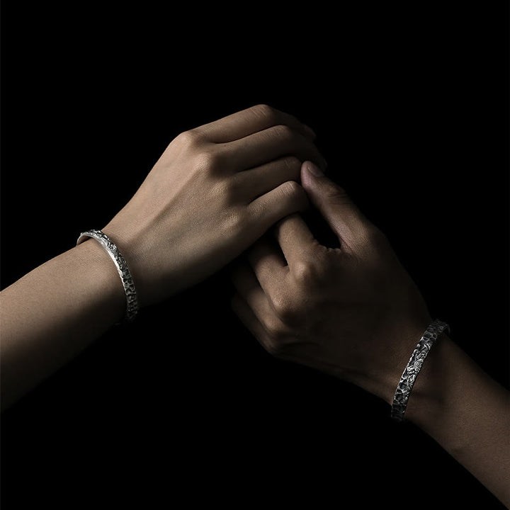 WorldNorse Handcrafted 999 Silver Medieval Mountain Engraved Bracelet - image 1