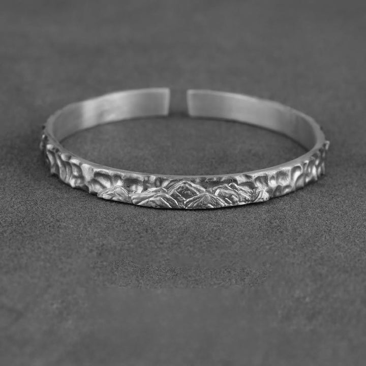 WorldNorse 999 Sterling Silver Medieval Mountain Engraved Bracelet - Retro Silver - image 5