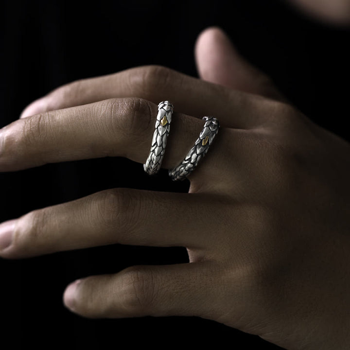 WorldNorse Handcrafted 925 Silver Medieval Snake Scale Inlaid Ring - image 1