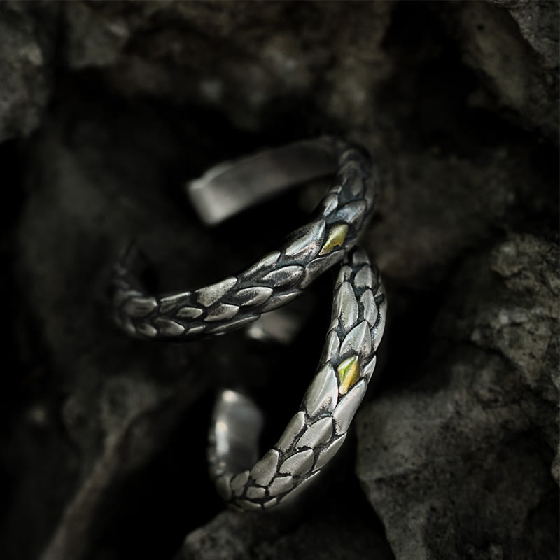 WorldNorse Handcrafted 925 Silver Medieval Snake Scale Inlaid Ring - image 0