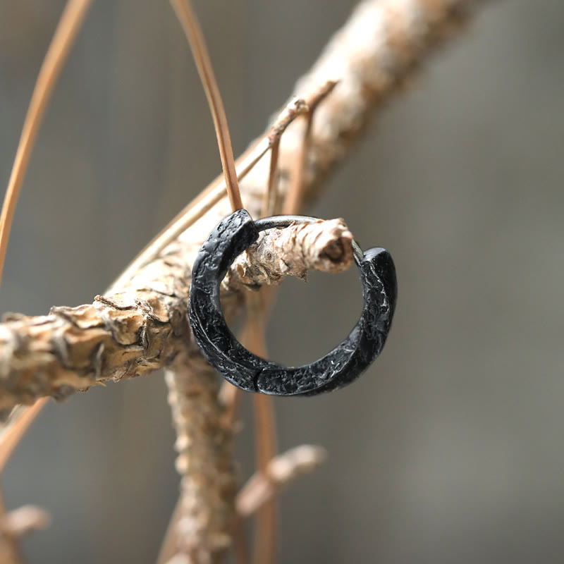 WorldNorse 925 Sterling Silver Viking Textured Black Hoop Earrings - image 3