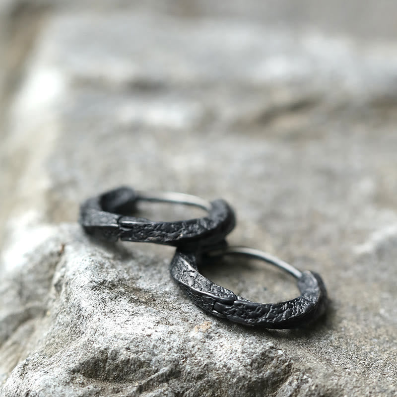 WorldNorse 925 Sterling Silver Viking Textured Black Hoop Earrings - image 0