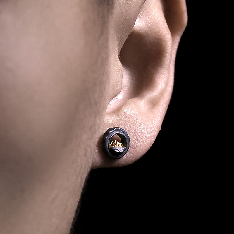 WorldNorse 999 Sterling Silver Handmade Gold Mountain Earrings - image 1