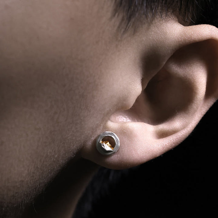 WorldNorse 999 Sterling Silver Handmade Gold Mountain Earrings - image 2