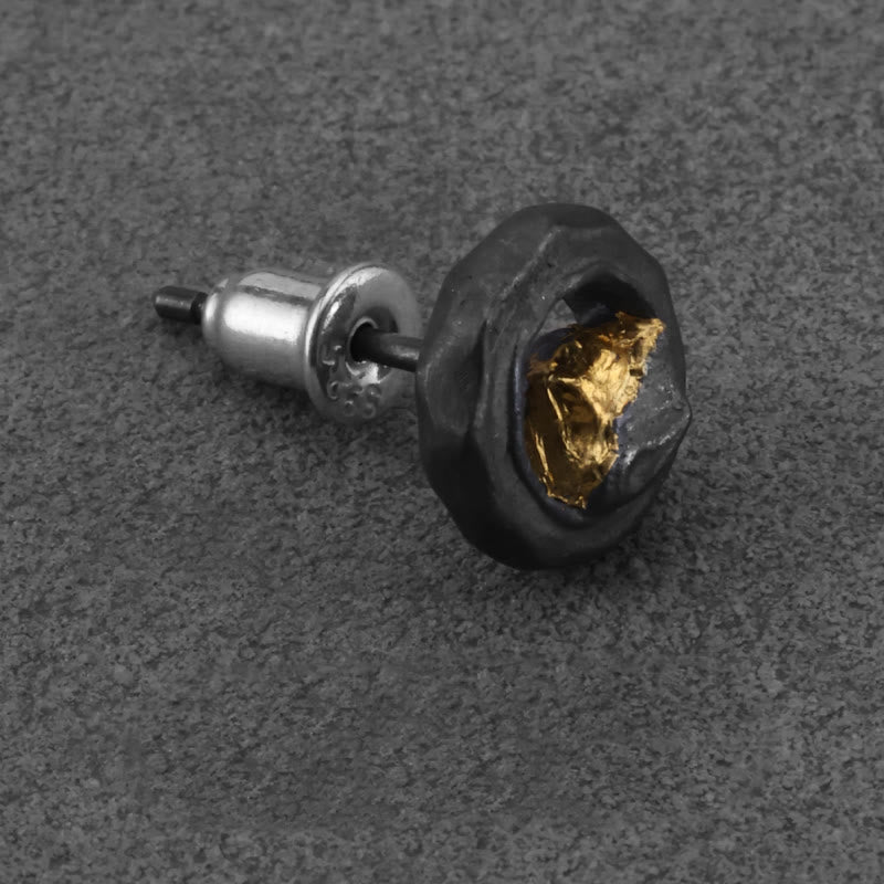 WorldNorse Handcrafted 999 Silver Handmade Gold Mountain Earrings - Retro Black Single - image 4