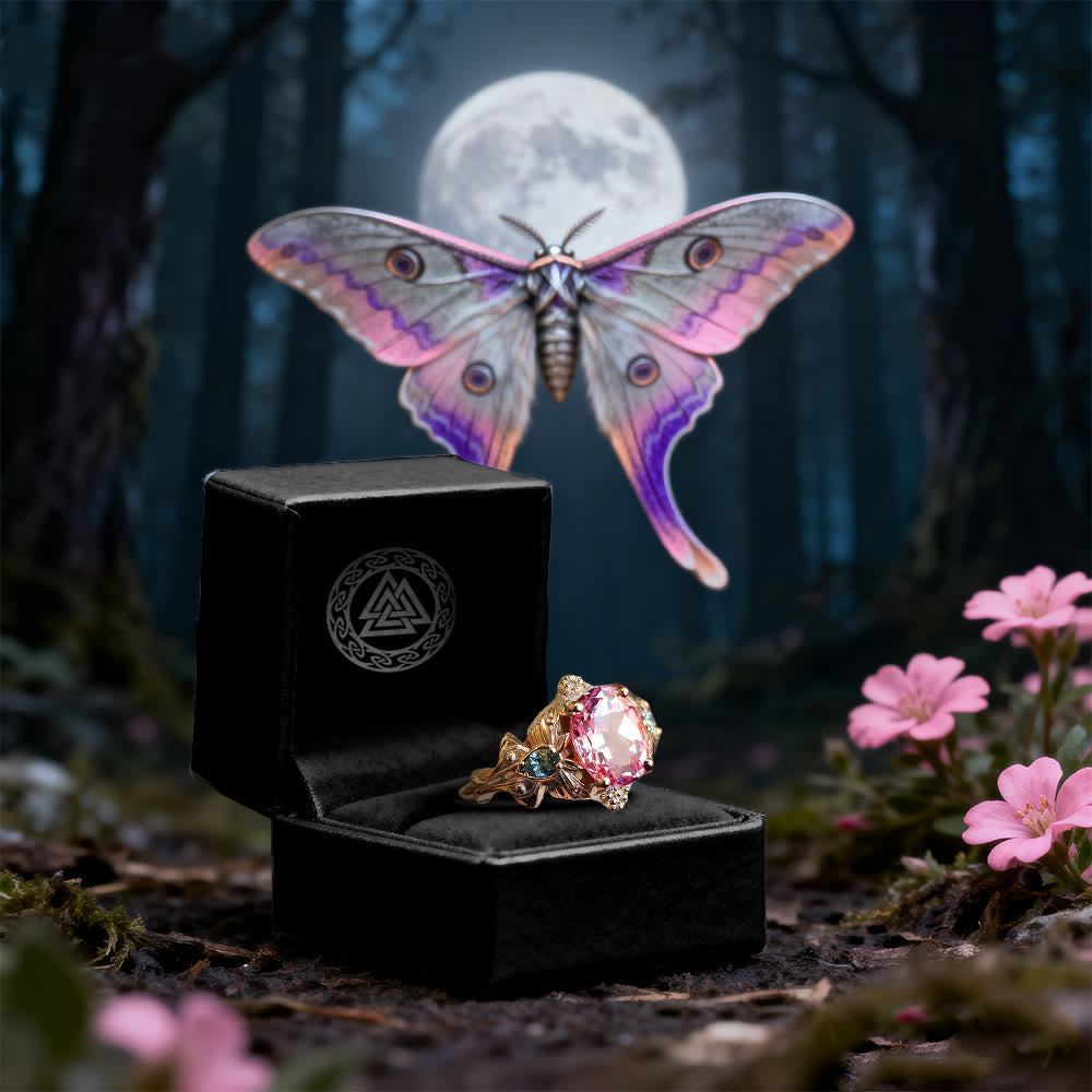 WorldNorse Luna Moth Pink Zircon Flower Ring - image 4