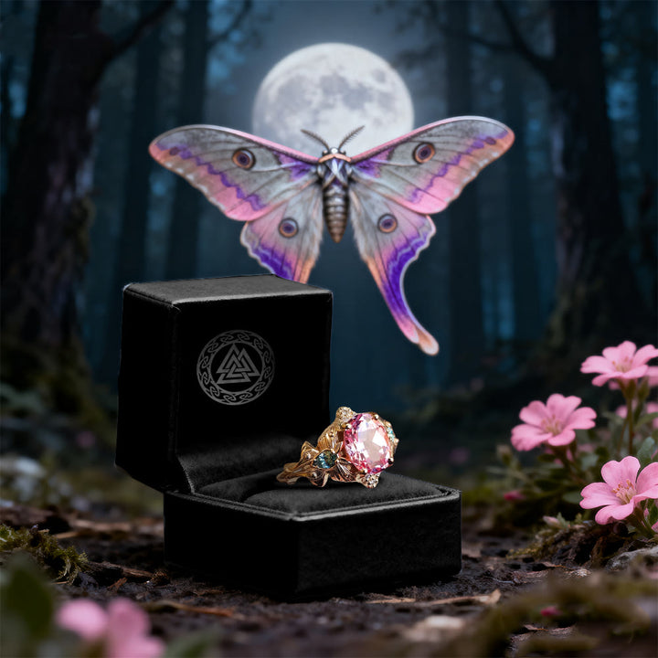 WorldNorse Luna Moth Pink Zircon Flower Ring - image 4