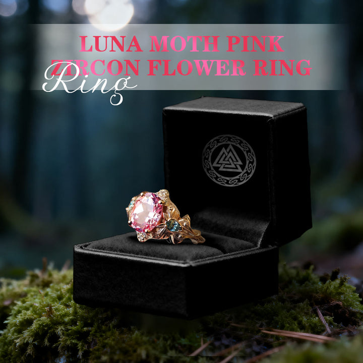 WorldNorse Luna Moth Pink Zircon Flower Ring - image 2
