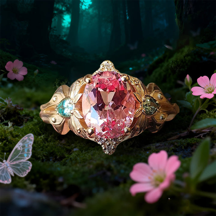 WorldNorse Luna Moth Pink Zircon Flower Ring - US 10 - image 0