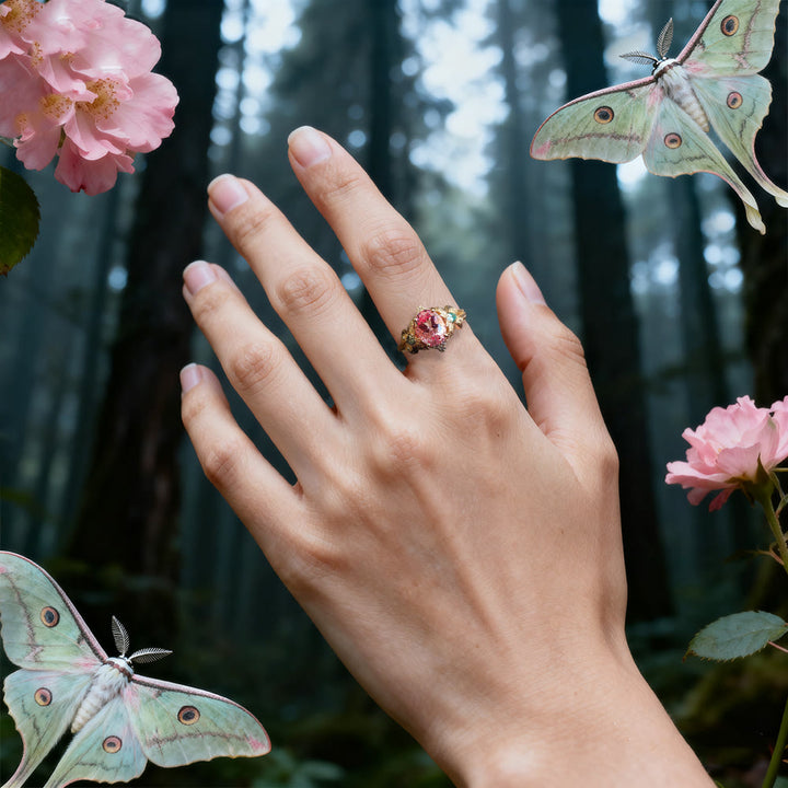WorldNorse Luna Moth Pink Zircon Flower Ring - image 1