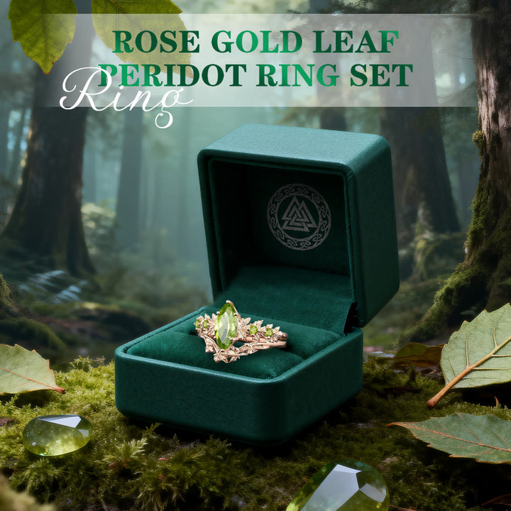 WorldNorse Rose Gold Leaf Peridot Ring Set - image 2