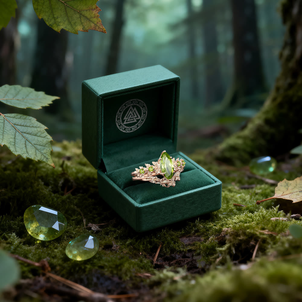 WorldNorse Rose Gold Leaf Peridot Ring Set - image 4