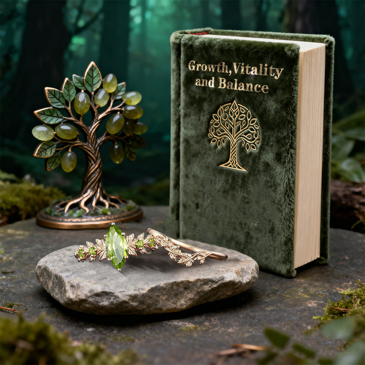 WorldNorse Rose Gold Leaf Peridot Ring Set - image 3