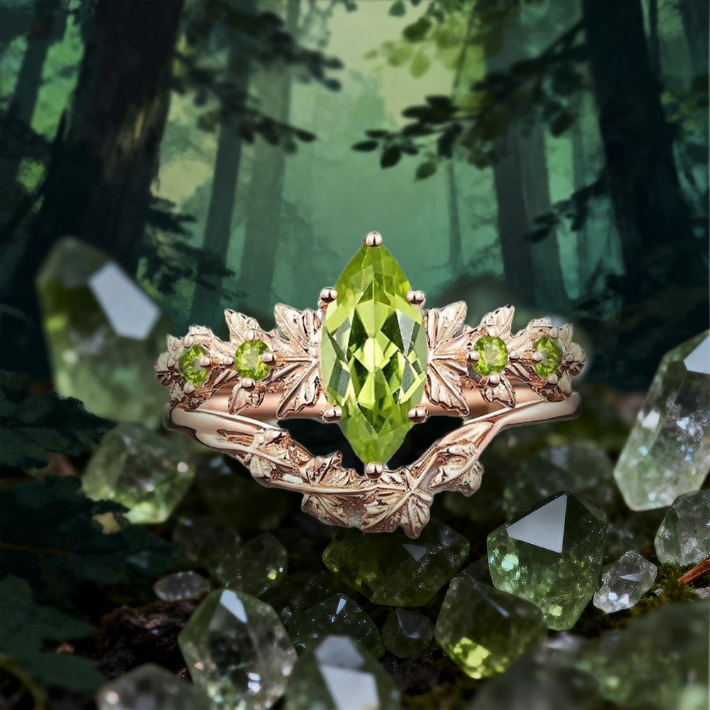 WorldNorse Rose Gold Leaf Peridot Ring Set - US 10 - image 0