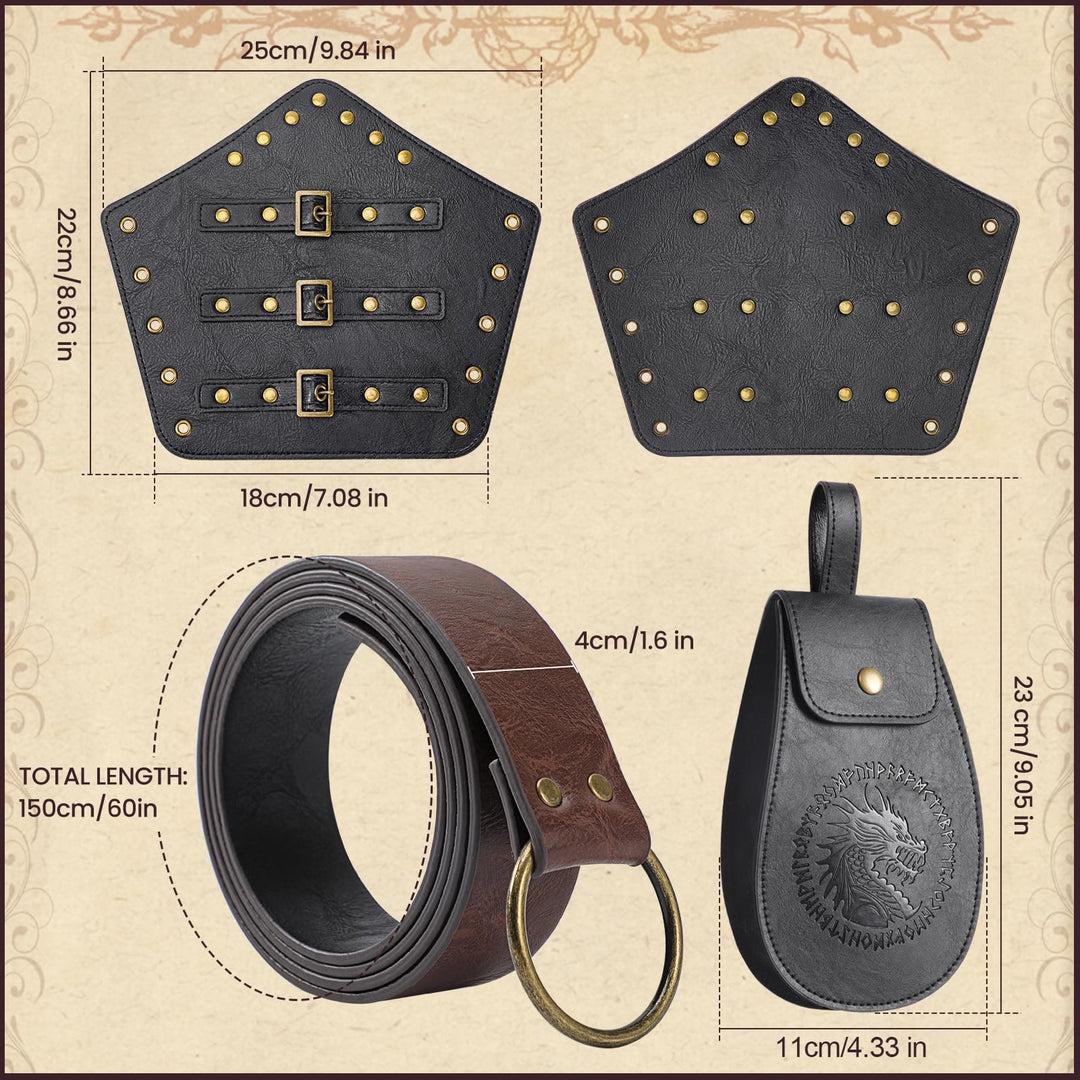 WorldNorse Vintage Dragon Embossed Buckled Bag Belt Arm Bracers Sword Belt Sheath Set - image 8