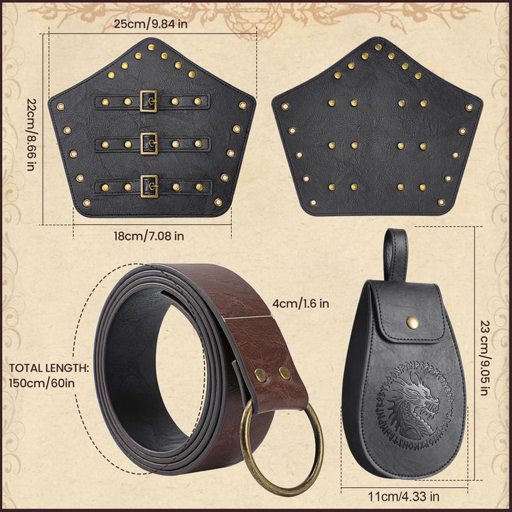 WorldNorse Vintage Dragon Embossed Buckled Bag Belt Arm Bracers Sword Belt Sheath Set - image 8