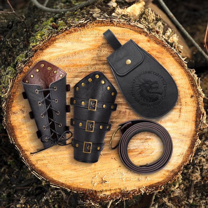 WorldNorse Vintage Dragon Embossed Buckled Bag Belt Arm Bracers Sword Belt Sheath Set - image 3