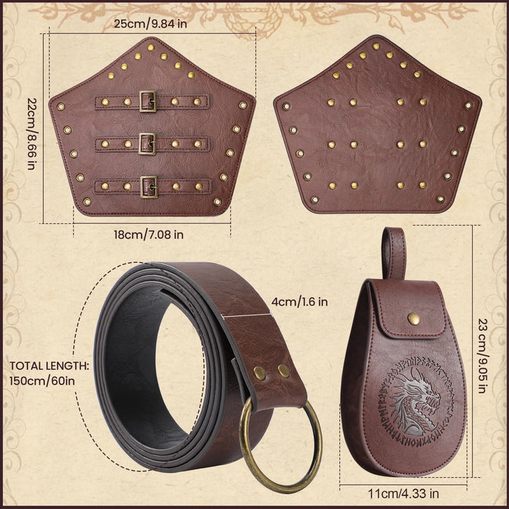 WorldNorse Vintage Dragon Embossed Buckled Bag Belt Arm Bracers Sword Belt Sheath Set - image 5