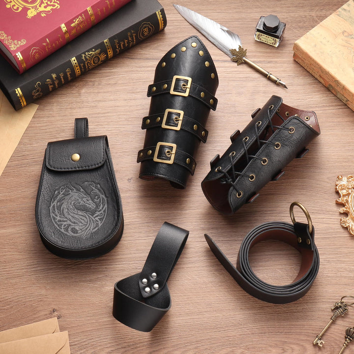 WorldNorse Vintage Dragon Embossed Buckled Bag Belt Arm Bracers Sword Belt Sheath Set - image 10