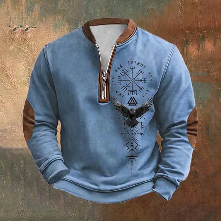 WorldNorse Nordic Emblazoned Vegvisir Valknut Zipper Sweatshirt - Blue - US/UK/AU52，EU62 (6XL) - image 2