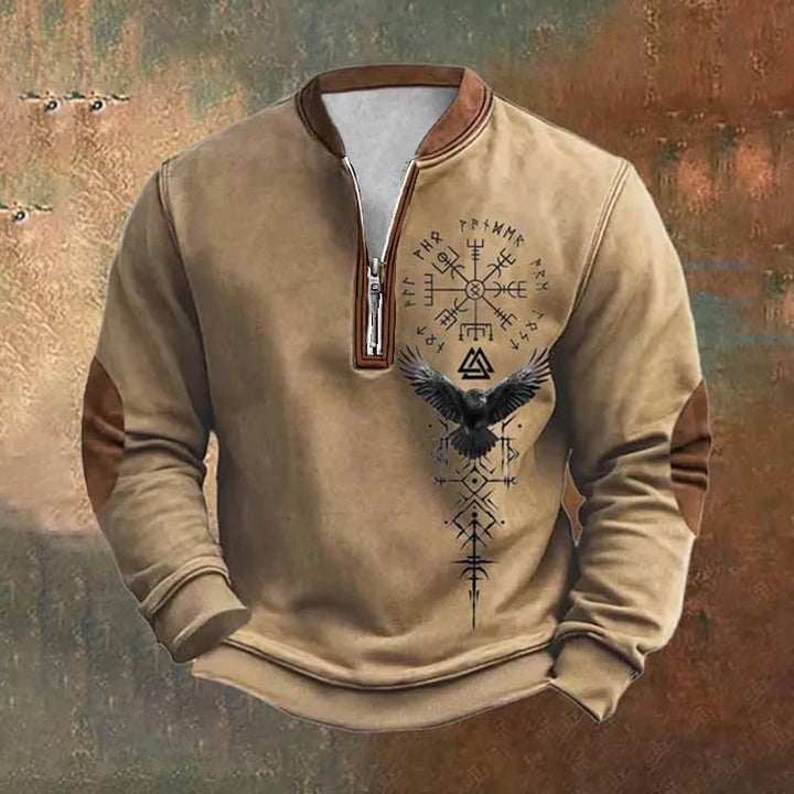 WorldNorse Nordic Emblazoned Vegvisir Valknut Zipper Sweatshirt - Khaki - US/UK/AU52，EU62 (6XL) - image 3