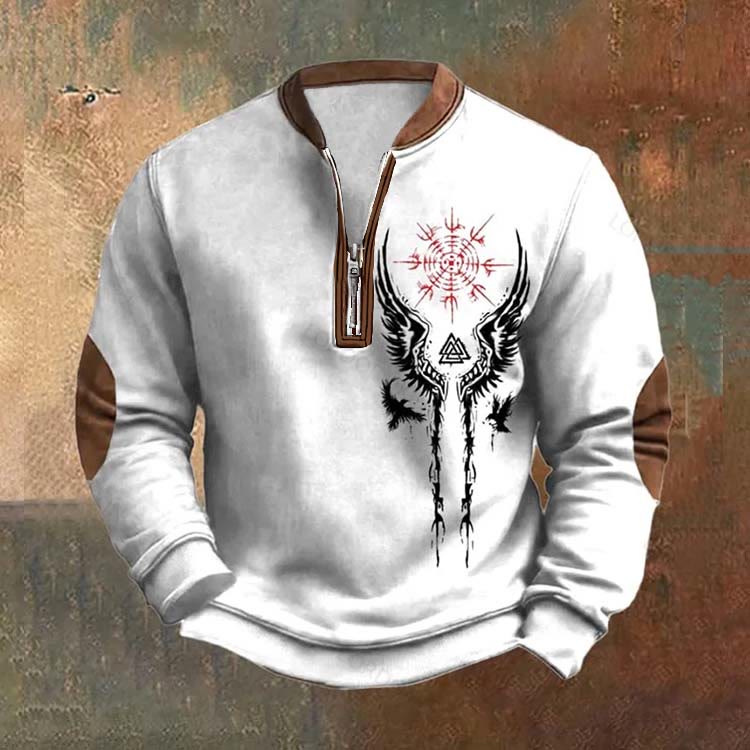 WorldNorse Mystic Valknut Helm of Awe Winged Zipper Sweatshirt - White - US/UK/AU52，EU62 (6XL) - image 1