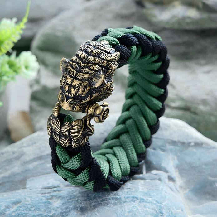 WorldNorse Viking Tiger Head Paracord Braided Bracelet - Handmade