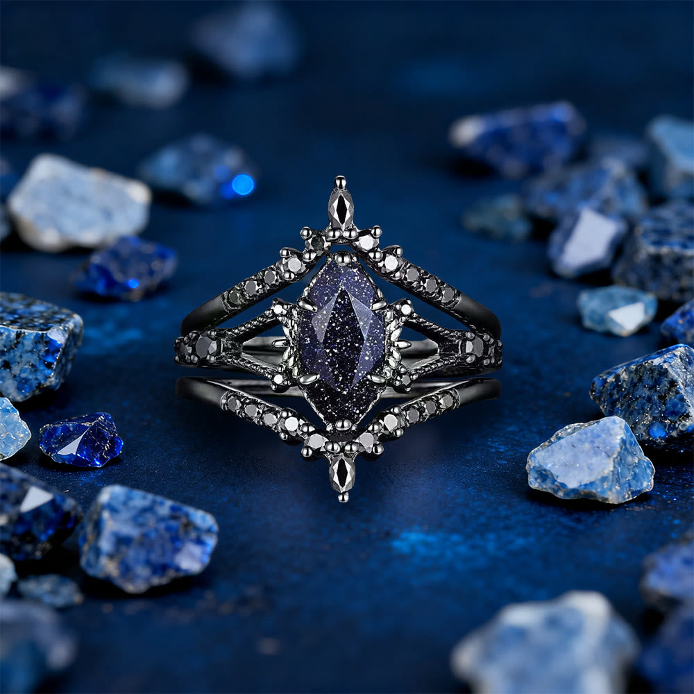 WorldNorse Galaxy Blue Sandstone Three-piece Ring Set - US 11 - image 0