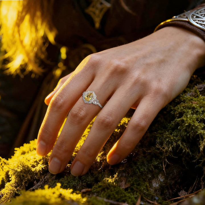 WorldNorse Golden Radiance Citrine Halo Ring - image 1