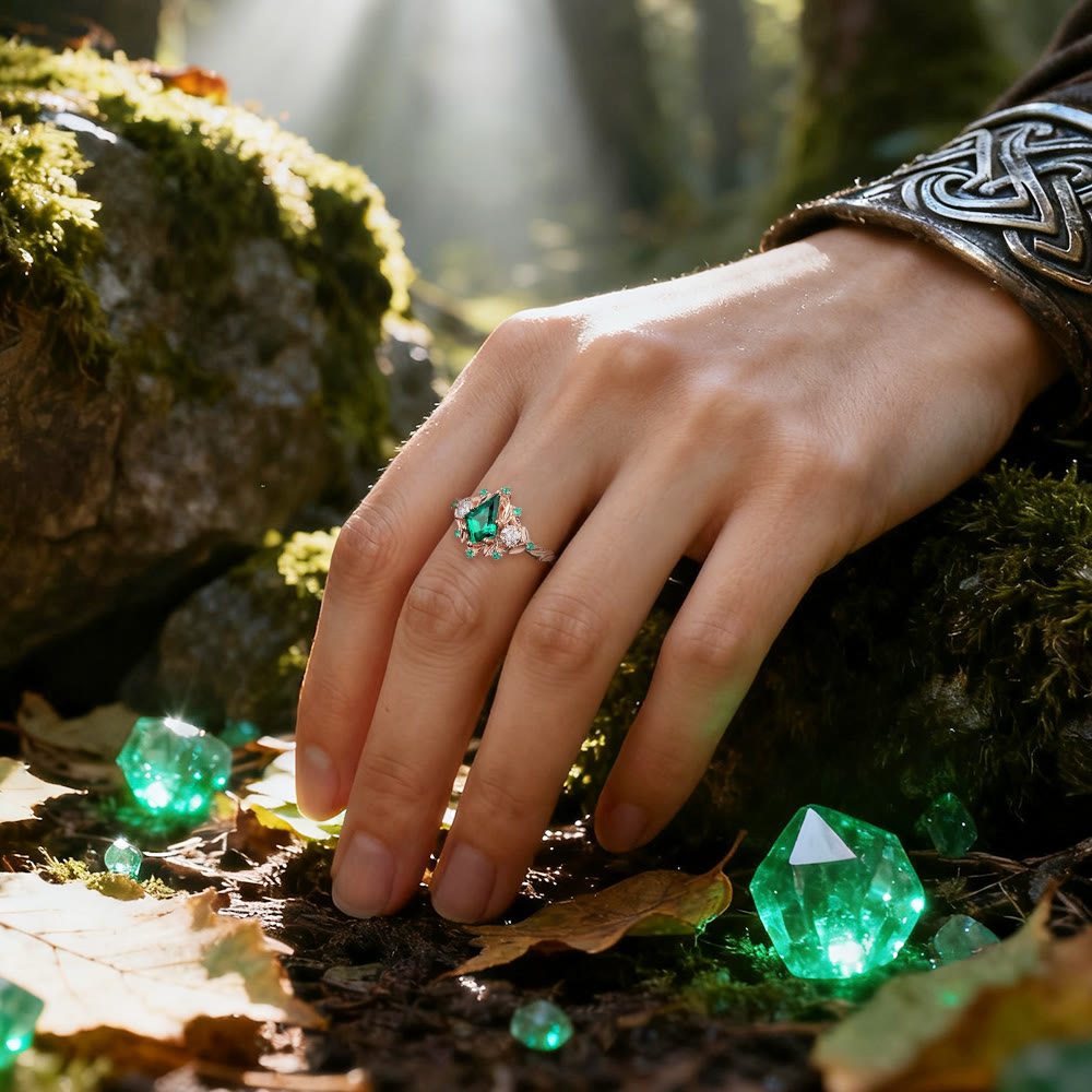 FREE Today: Kite Cut Emerald Cluster Leaf Ring - image 1