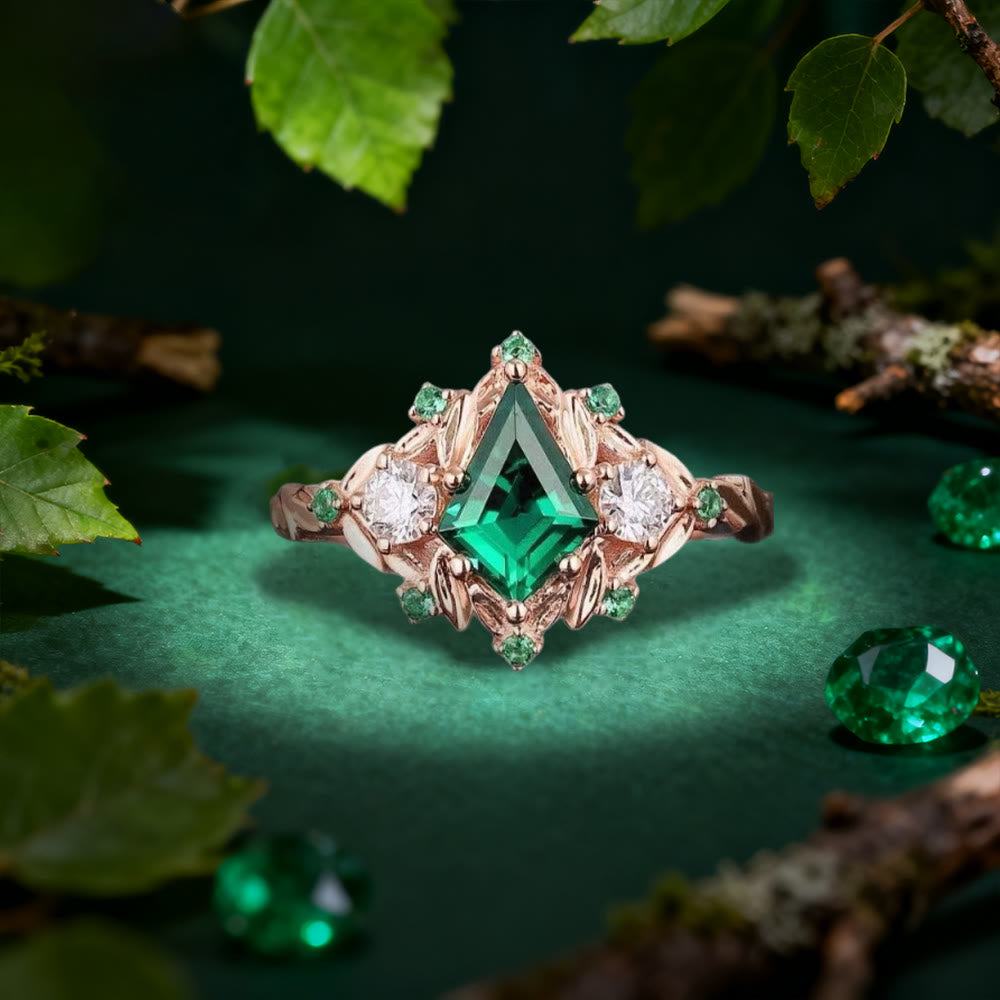 FREE Today: Kite Cut Emerald Cluster Leaf Ring - US 10 - image 0