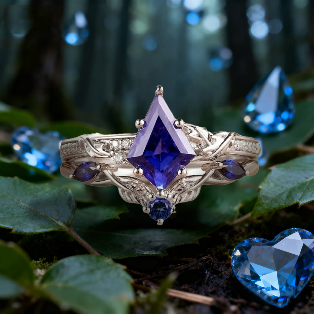 WorldNorse Sapphire Leaf Crown Ring Set - US 10 - image 0