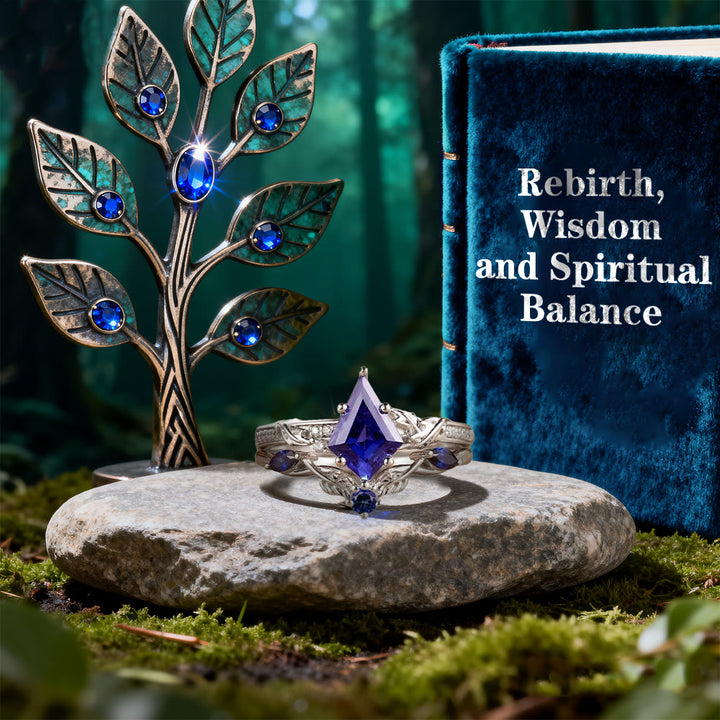 WorldNorse Sapphire Leaf Crown Ring Set - image 3